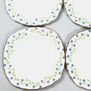Royal Vale English Bone China Vintage FOUR Plates Blue Flowers Gold Trim 6”